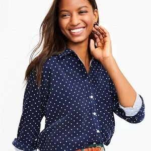 LOFT polka dot Corduroy Everyday Shirt blouse top navy white size medium
